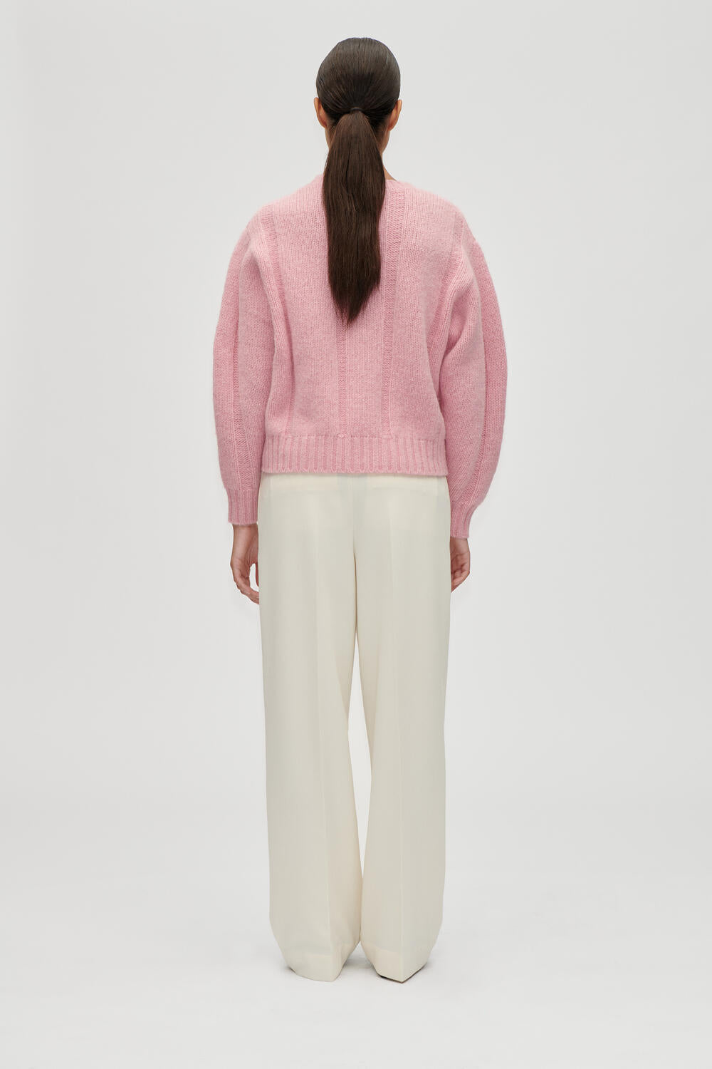 Crewneck Cropped striktrøje - Light Pink